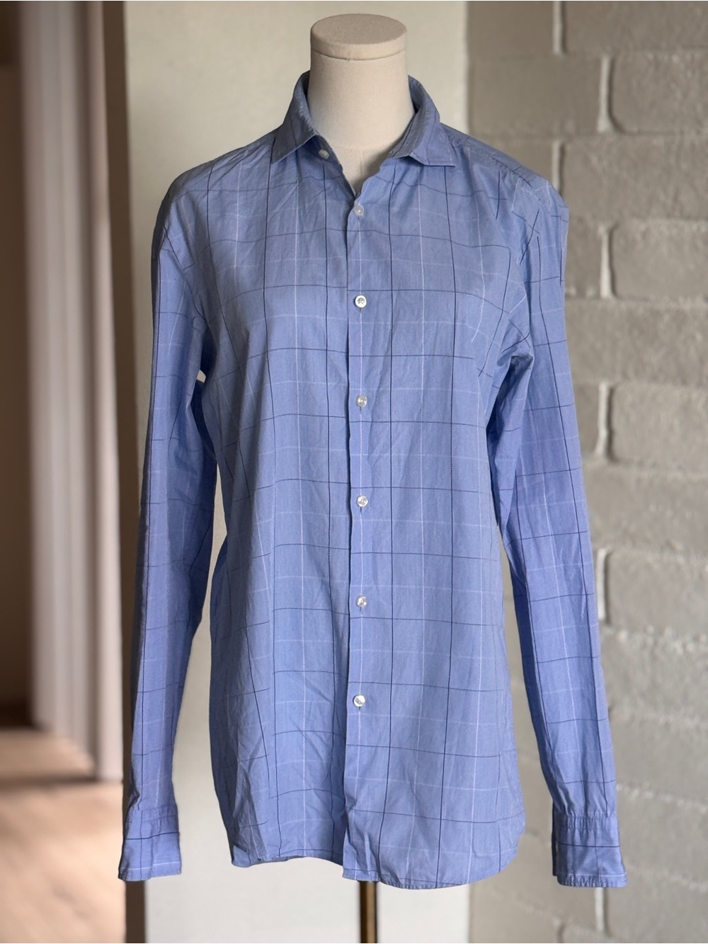 BOSS Hugo Boss Slim Fit Blue Windowpane Button Down Shirt - Picture 2 of 11